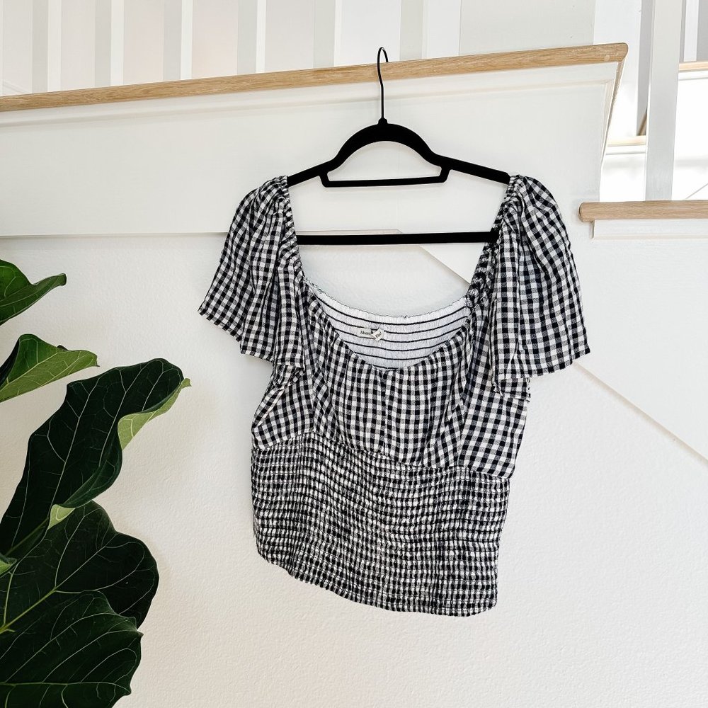 Abercrombie Smocked Flutter Sleeve Summer Top Gingham Size XL NWT